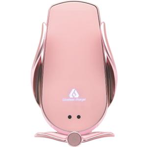 Phone Holder for Car, Wireless Charger, Mobile Phone Holder, Auto Open Auto Clamp, Cell Phone Mount, Magnetic Charging Adapter, Phone Stand, Suitable for Air Vent, Dashboard (Pink)
