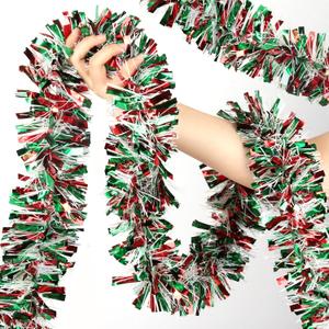 50 Feet Christmas Tinsel Garland Metallic Twist Shiny Hanging Garland for Christmas Tree Decorations Holiday Home Indoor Outdoor Party Supplies Decor (Red, Green and White)
