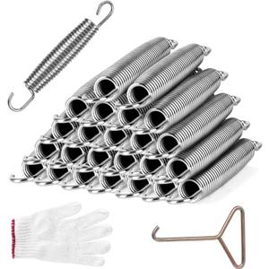 Trampoline Springs Heavy Duty Stainless Steel Replacement Trampoline Replacement Parts, Weather-Resistant, Includes Tool and Gloves, Universal Trampoline Spring Tool (7inch-24pcs)