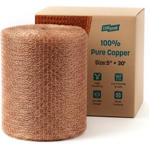 Coldbreak Copper Mesh Rodent Control  5" x 30' Rustproof Copper Wool Roll for Wall Hole Filler, Rodent Control, Bat & Snail Blocker  Perfect for Hole Sealing, Gardening & Water Pipe Openings
