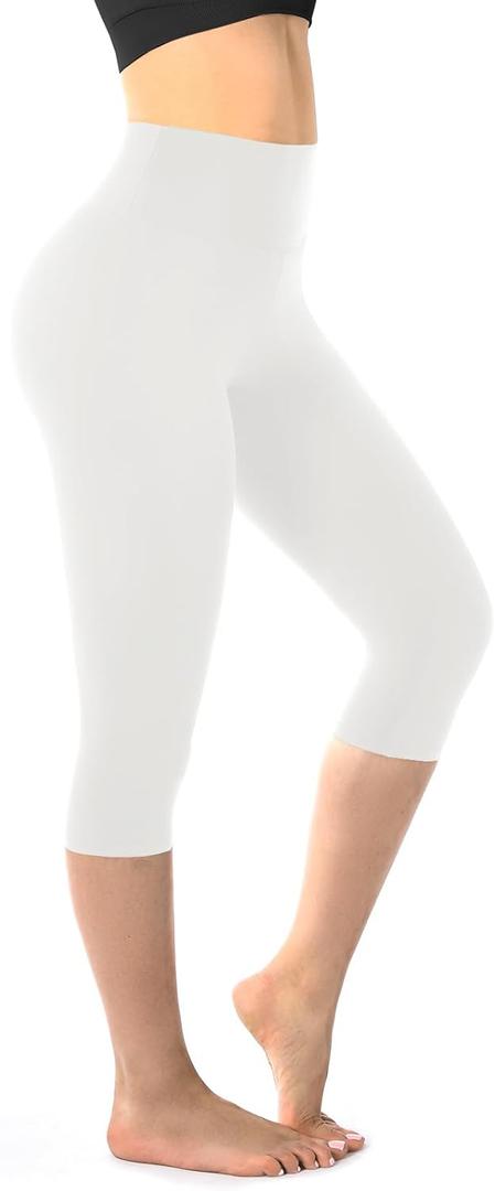 Walifrey Capri Leggings for Women, Buttery Soft High Waisted Leggings for Gym Yoga Workout (Large-X-Large, White)
