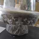 Glass Domed Cake Pedestal with Acanthus Leaf Ornate Brown Metal Base and Cream Ceramic Plate