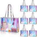 Aliceset 6 Pcs Iridescent Tote Bags with Handle Bachelorette Party Favors 15x11x4.3'' Bridesmaid Holographic Bags for Travel (Colorl)
