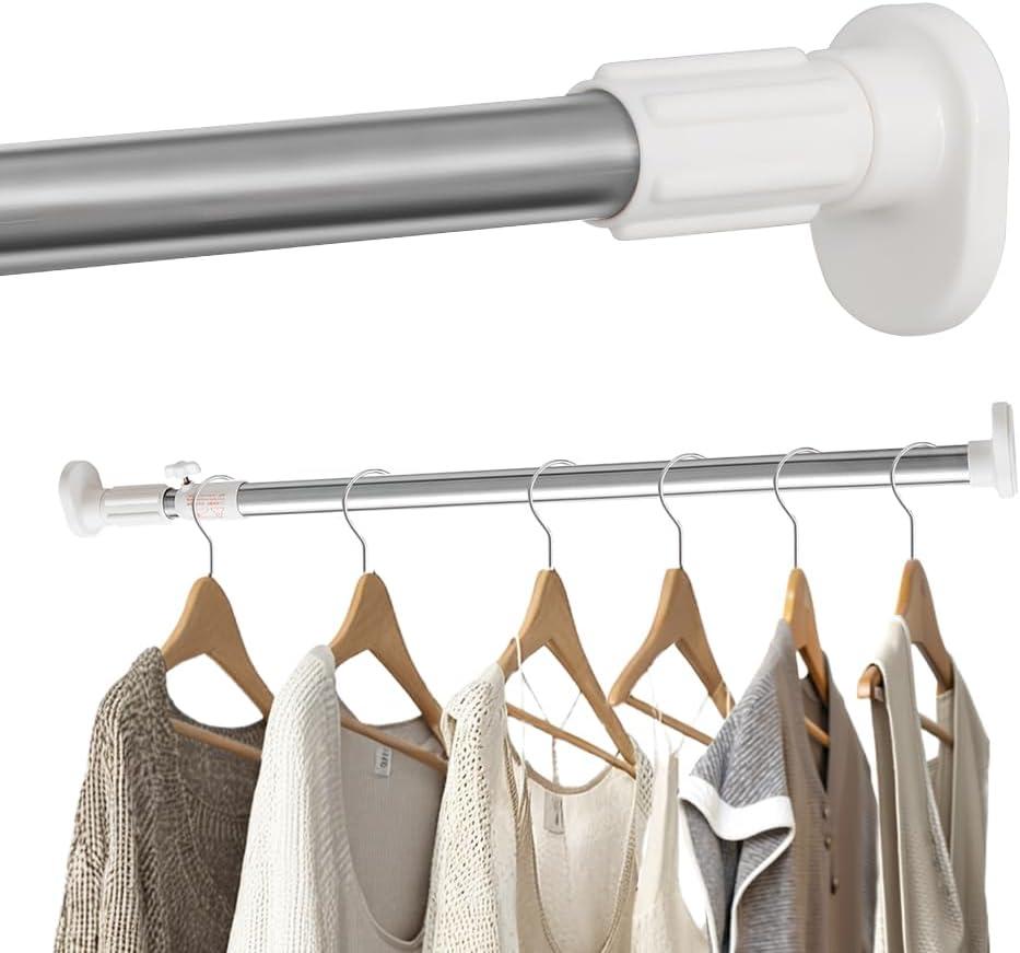 Hershii Expandable Window Shower Curtain Tension Rod Oval Head Clothes Hanging Bar Rail for Closet Wardrobe, No Drilling, 25.4mm Pipe Diameter (27.56-47.24 inches, Ivory)