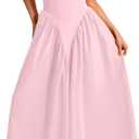 ChiaoLezhee Deep V Neck Dress, Halter Maxi Dresses, Vacation Date Night, Sexy for Women Corset Flowy Wedding Guest Drop Waist, S