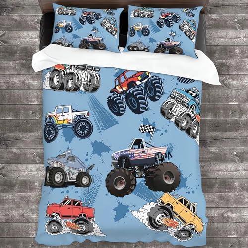 Yilad Truck Bedding Set Duvet Cover Twin Size Comforter Cover Soft for Boys Girl Men Women Bedroom 3 Piece with 2 Pillow Shams