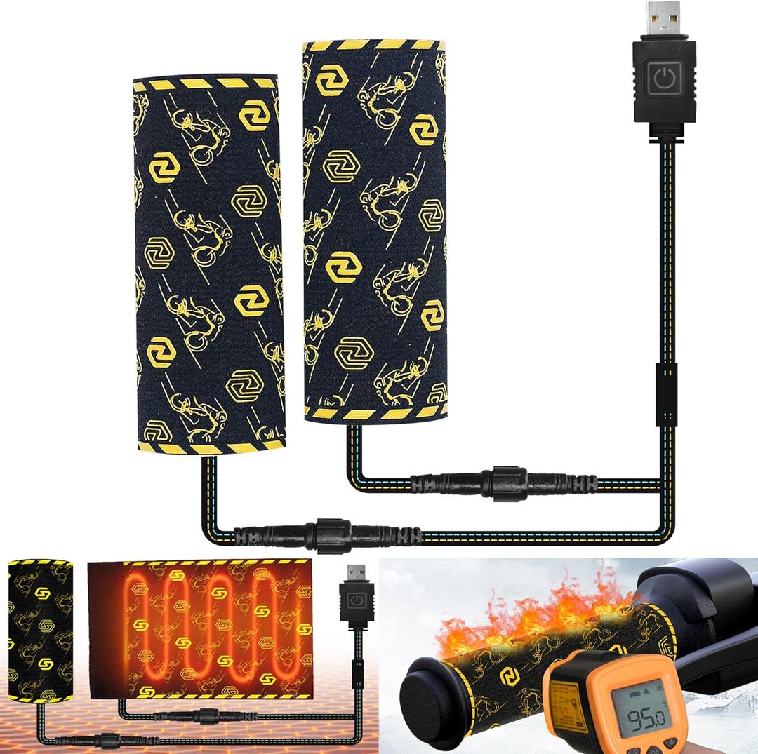 USB Heated Motorcycle Grips Cover ATV Hand Warmers, 2025 Upgraded 5+1 Heat Settings & Fast Heating Handlebar Grips, Universal for 5V ATV Motorcycle Hand Grips, IP67 Waterproof