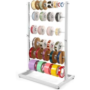 Aulin 6 Tier Large Capacity Ribbon Storage Organizer Rack - Metal Ribbon Spool Holder for Craft Ribbon Washi Tape Arts & Crafts Supplies, Ribbon Rack for Craft Room, Florist Arts Wrapping (White)