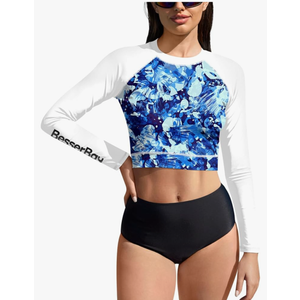 BesserBay Women's UPF 50+ Long Sleeve Rashguard Swimming Crop Top M