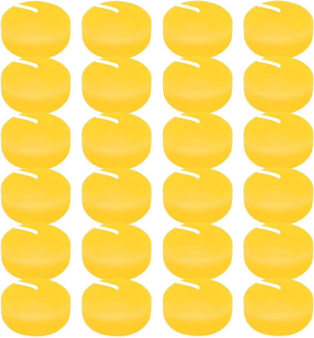 24 Packs 2 Inch Yellow Colored Citronella Floating Candles for Outdoor, Small Lemongrass Scented Pool Water Wax Candles for Summer Wedding, Party, Holiday - 6 Hour Burning