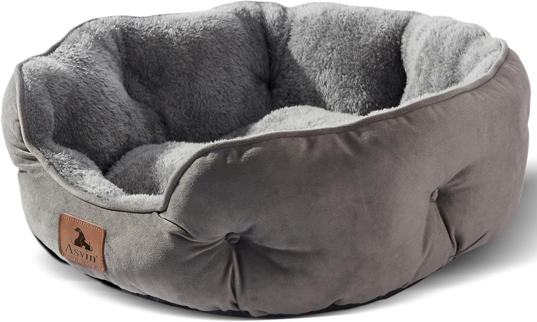Asvin Small Dog Bed for Small Dogs, Cat Beds for Indoor Cats, Pet Bed for Puppy and Kitty, Extra Soft & Machine Washable with Anti-Slip & Water-Resistant Oxford Bottom, Grey (Small (Pack of 1))