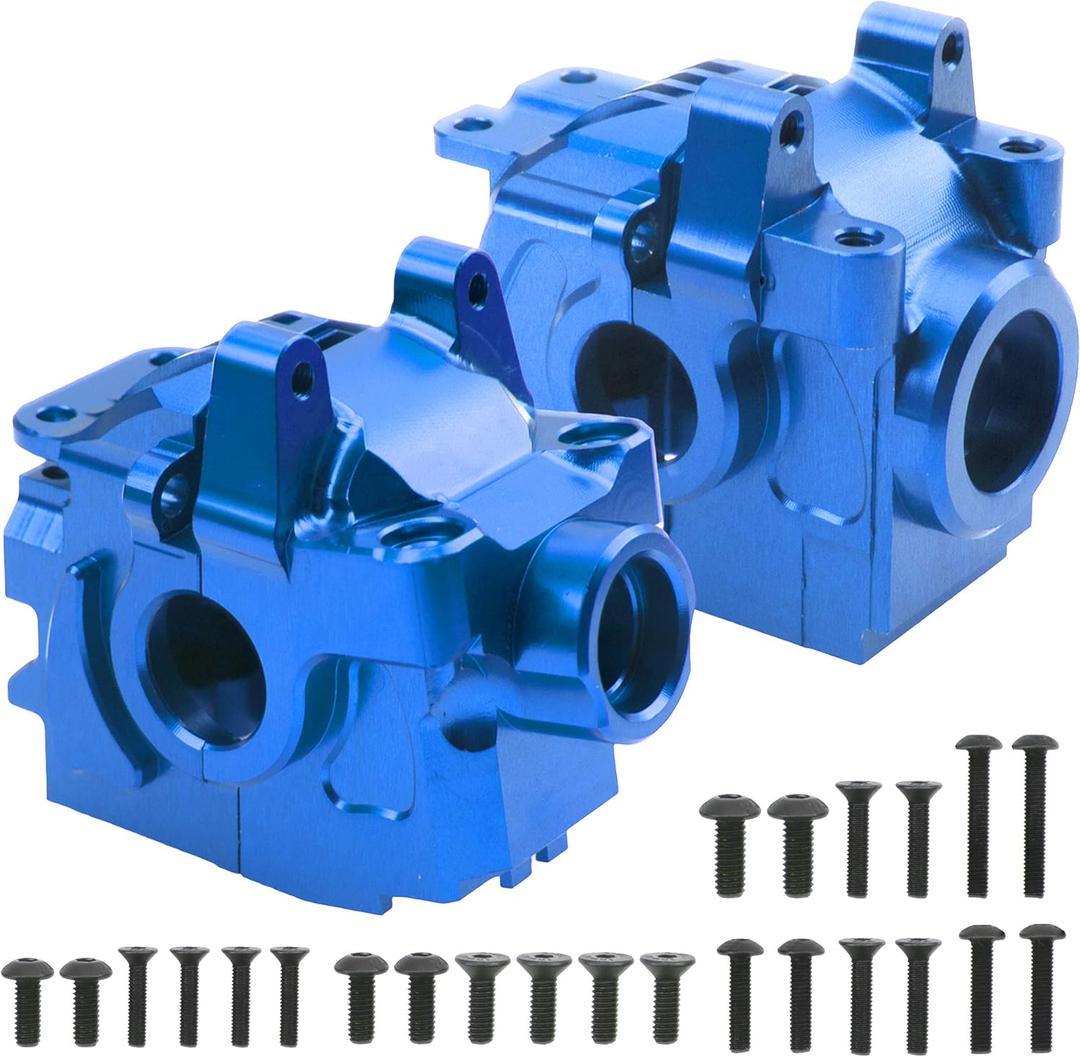 ShareGoo Aluminum Front& Rear Gear Box Case Transmission Gear Housing #6880#6881 Compatible with Traxxas 1/10 Hoss Rustler Slash Stampede XO-1 4X4 RC Car Upgrade Parts (Blue)