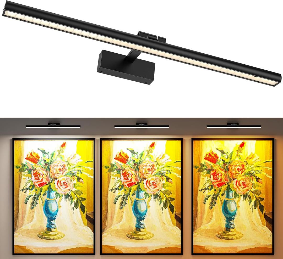 Wireless Picture Lights for Wall, Battery Operated Wall Light for Painting Rechargeable CCT Rotatable Art Gallery Light with Remote Dimmable Timer for Artwork Frame Display Dartboard (Black, 24inch)