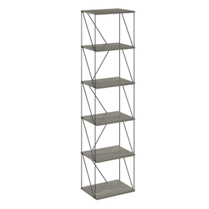 Furinno Rata 6-Tier Industrial Multipurpose Flat Base Shelf Display Rack, Narrow, Marble White