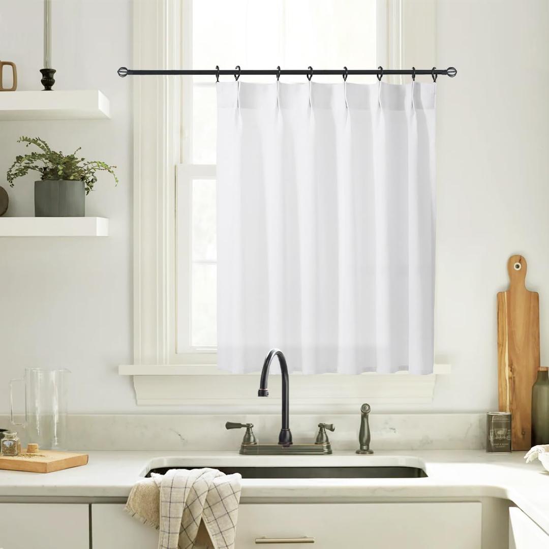 White Kitchen Curtains 36 Inch Length Sheer Linen Cafe Pinch Pleated See Out But Not in Non See Through Curtains for Living Room Bathroom (24"W x 36"L (Pack of 1)