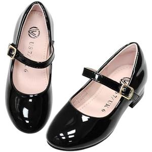 Girls Dress Shoes-Mary Jane Shoes for Girls Low Heel Princess Hook and Loop Dress Shoes Party Wedding Flats for Little/Big Kids Size 11