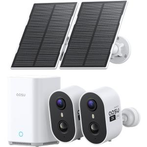 aosu Solar Security Cameras Wireless Outdoor Home System, True 2K HD, Cross-Camera Tracking, PIR + AI Human Detection, Color Night Vision, Local Storage, No Subscription Required, 2-Cam-Kit