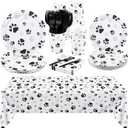 durony 121 Pieces Black Paw Print Party Supplies Dog Birthday Tablecloth, Plates, Napkins, Forks and Paper Cups Decorations for Puppy Theme Party Supplies