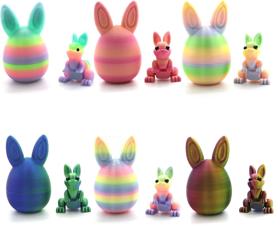 3D Printed Easter Eggs with Bunny Inside,Easter Surprise Rabbit Eggs,3D Printed Animals, Easter Basket Stuffers,Fidget Toys Gifts (6PCS)