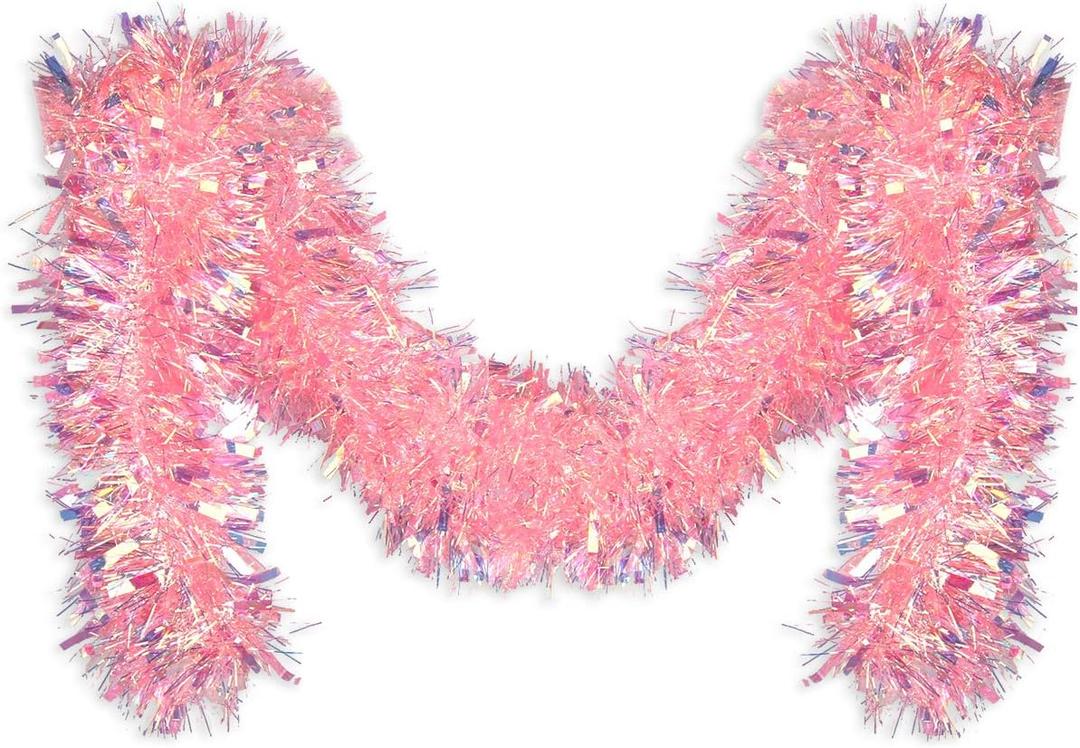 Pink Tinsel Garland for Christmas Tree Decorations Wedding Birthday Party Supplies 17 Feet