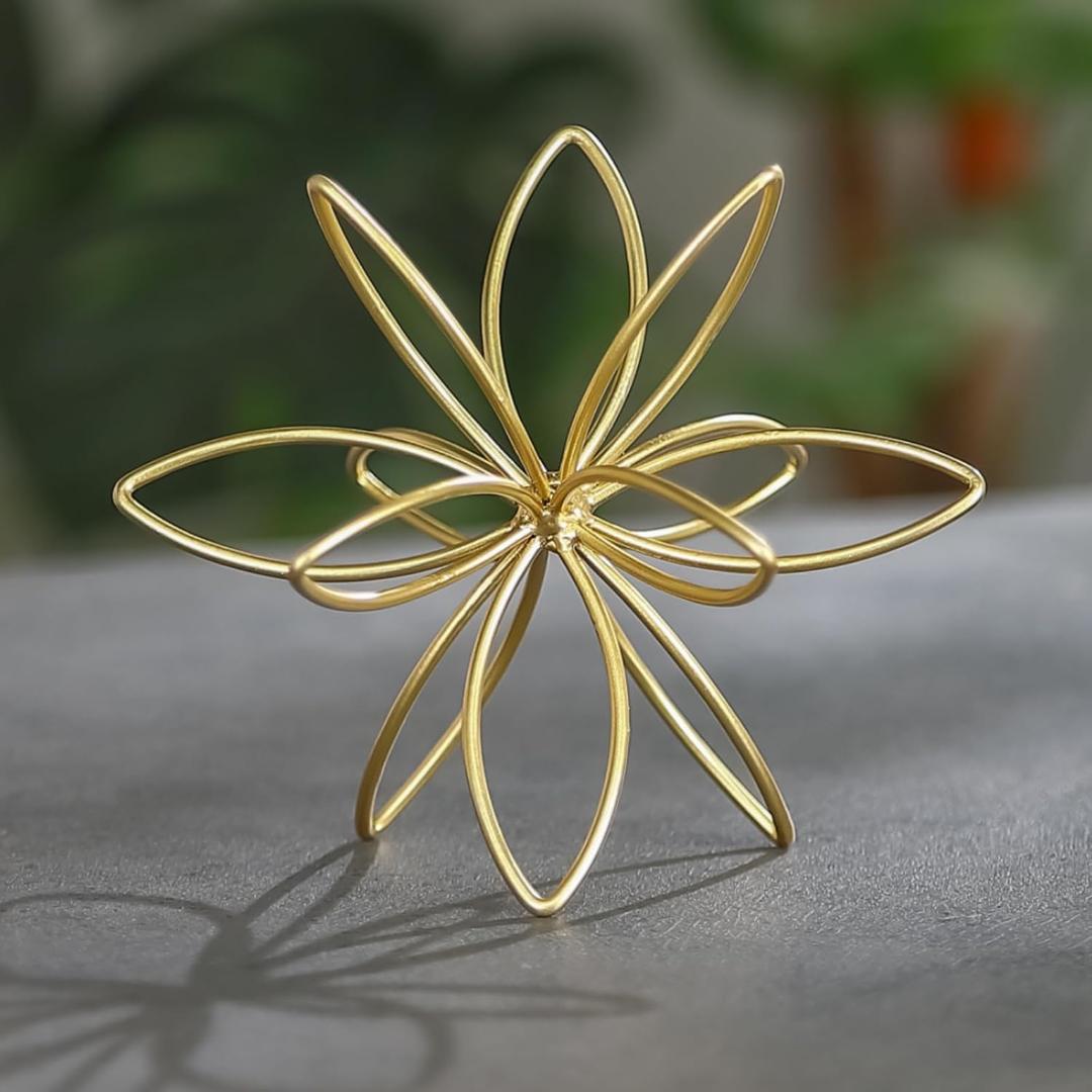 4.25" Gold Sphere Decor, Metal Handmade Floral Decorative Sculpture, Abstract Tabletop Decorative Ball for Home Metal Sphere Decor