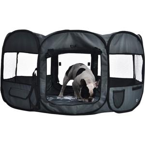 AmazonBasics Foldable Octagonal Indoor/Outdoor Portable Soft Pet Dog Playpen with Storage Pockets, Large (45 x 45 x 24 inches), Grey