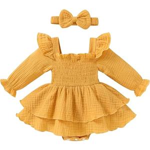 YOUNGER TREE Baby Girl Fall Clothes Infant Long Sleeve Ruffle Romper Dress with Headband Cute Toddler Winter Outfits   3-6 M