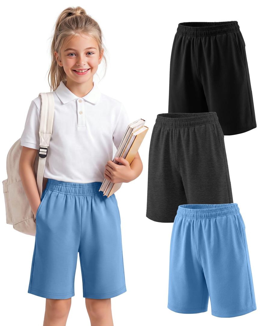 JoyMotion 3 Pack Girls' School Uniform Sweat Shorts, 13-14 Years, 3-Color