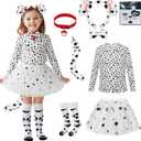 Dalmatian Costume Girls, 101 Days of School Dog Costume Set Kids Tutu Headband Accessories Halloween Animal Party (3-4 Years, White)