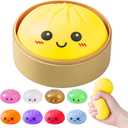 Dumpling Squishies, Glitter Dumpling Mystery Box, Colorful Dumplings Stress Balls Fidget Sensory Toy, Stocking Stuffers with Food Steamer Stretchy Desk Toys (Yellow)