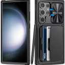 for Samsung Galaxy S23 Ultra Case with Card Holder & Kickstand & Slide Camera Protector, Military Grade Drop Shockproof Silicone Wallet Phone Case Cover for Galaxy S23 Ultra 5g 2023, Black