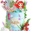 Mermaid Cake Toppers - Under the Sea Tail Cake Decorations with Artificial Water Plants & Pearl Balls for Girl Kid Birthday Party & Baby Shower Supplies (Style 1)