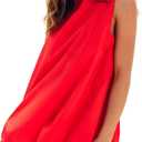 Summer Sleeveless Bubble Mini Dress 2026 Tie Back Short Sun Dress Casual Sundresses with Pockets (Red, L)