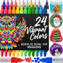 ARTISTRO 24 Acrylic Paint Markers for Rock, Fabric, Wood, Glass, Craft, Decoration - Dual-Tip Paint Pens - Stocking Stuffers, Christmas Gift Idea for Teens, Grandkids, Kids - Art Supplies