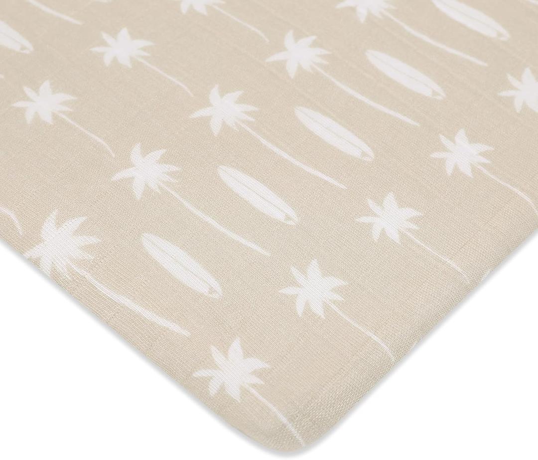 Babyletto Muslin Baby Bassinet Sheets for Girls & Boys - GOTS Certified Breathable Organic Cotton Cover, 360 Fitted, Soft, Gentle, and Cozy Rectangle Bedside Bassinet Sheets - Beach Bum