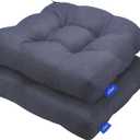 Outdoor Tufted Wicker Cushions Seat Cushions for Patio Furniture Set of 2, 19x19 Outdoor Chair Cushions Weather Resistant Patio Cushions with Ties for Wicker Chair (Blue Grey)