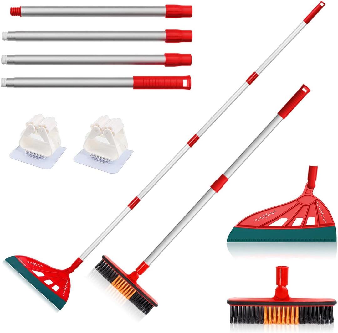 Magic Broom, Multifunction Silicone, Household Broom for Cleaning Floors and Bathrooms, Pet Hair, Broom Brush Set Dark Blue Dog (Red)