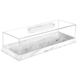 Rectangle Cake Tray with Lids, Clear Pastry Display Case, Dessert Holder Tray, Cake Stand, Cookie Display, Marble Pattern Plastic Cake Platter with Lucite Cover, Pastry Base