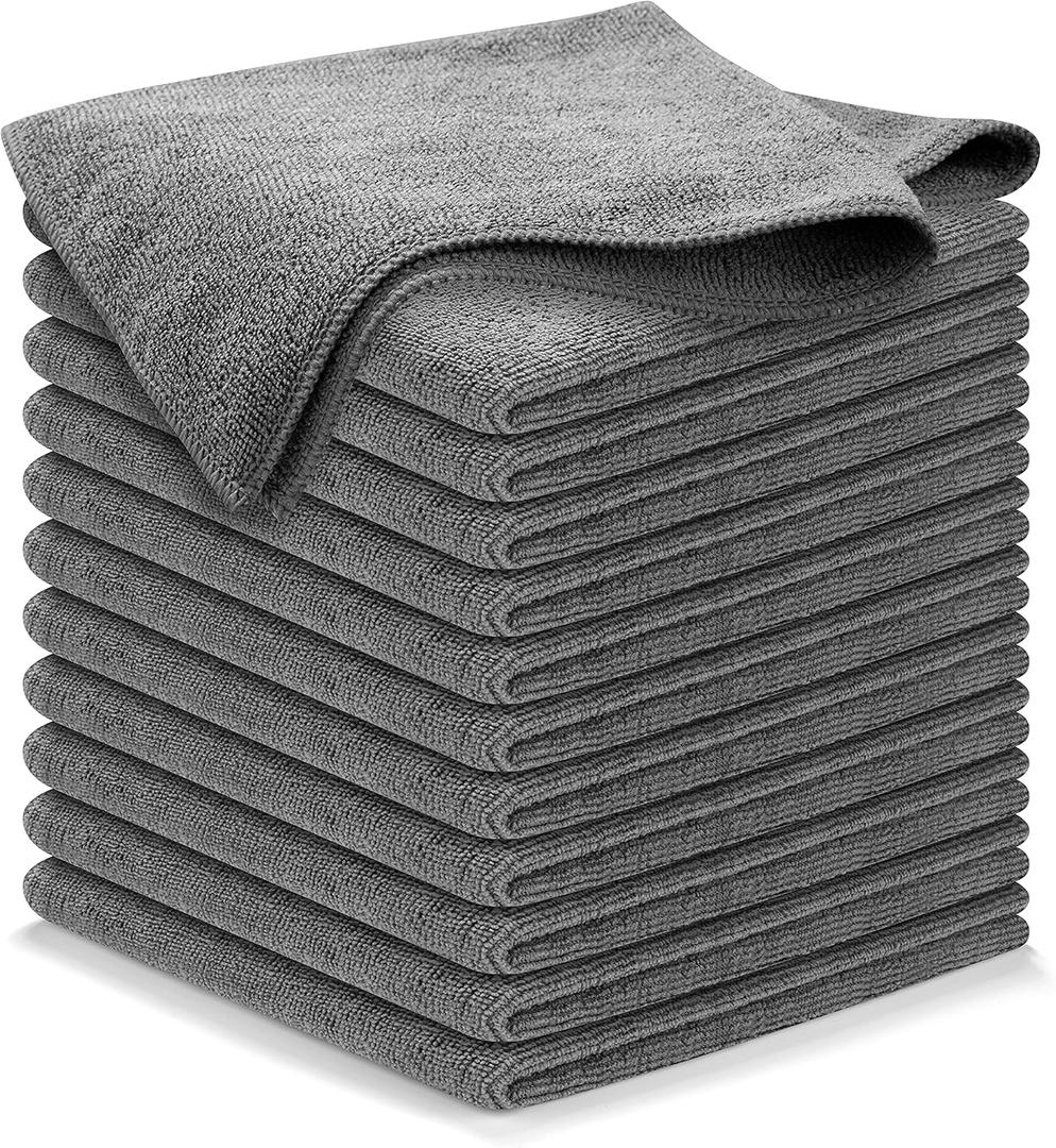 USANOOKS Microfiber Cleaning Cloth Grey - 12 Pcs (12.5"x12.5") - High Performance - 1200 Washes, Ultra Absorbent Microfiber Towel Weave Grime & Liquid for Streak-Free Mirror Shine - Car Washing Cloth (Gray)