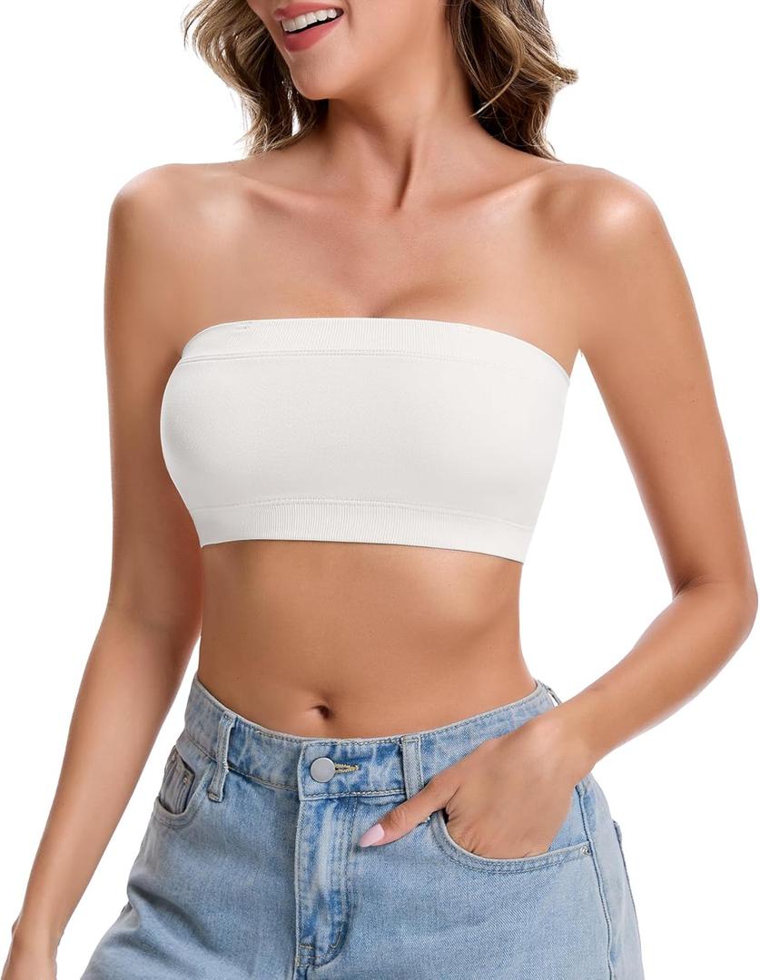 Strapless Bras for Women Tube Tops for Women Bandeau Bra Crop Top Smooth Non-Padded (Large, White)