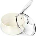 MICHELANGELO 1 Quart Saucepan with Lid, Nonstick Sauce Pan with Non-Toxic Ceramic Coating, Cream Sauce Pan, 1 Qt Saucepans, Oven Safe (White)