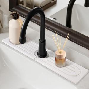 15.7Drying Stone Faucet Mat for Kitchen Sink-Diatomite Quick Dry Kitchen Sink Splash Guard, Water Absorbent Diatomite Stone Tray,Durable Protector for Bathroom Counter (white, 15.7" X 3.9")