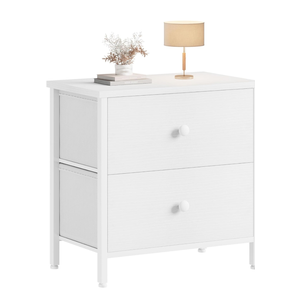 BOLUO White Nightstand 2 Drawer for Bedroom,Small Night Stand with Fabric Drawers End Table Modern