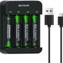 BEVIGOR Rechargeable AA Batteries with Charger, 2800mAh 4-Pack NiMH Double A Batteries with Smart 4 Bay USB Fast Charging Battery Charger for Ni-MH Ni-CD