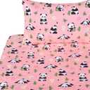 J-pinno Pink Panda Bamboo Cute Twin Bed Sheet Set for Kids Girls Boys Children,100% Cotton, Flat Sheet + Fitted Sheet + Pillowcase Bedding Decoration Gift Set