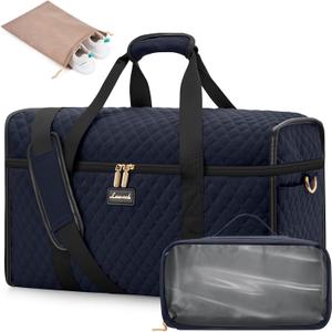 LOVEVOOK Travel Duffle Bag - Weekender & Overnight Bag with Toiletry & Wet Pocket, Carry-On Size, 3pc Set (Large, Blue-Black)