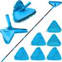 NEWE Wall Mop Cleaner with 80 inches Long Handle, 180 Folding Ceiling Cleaning Tool with Squeegee for Washing Painted Walls, Triangle Baseboard Scrubber with 4 Chenille Duster and 2 Microfiber Pads (Blue)