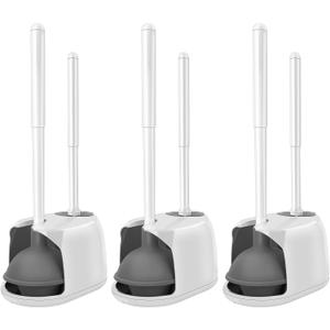 SetSail Toilet Brush Set, 3 Pack with Holder, White