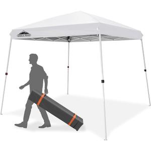 EAGLE PEAK 10x10 Slant Leg Outside Pop Up Canopy, Instant Outdoor Canopy Tent, 8x8 Top 10x10 Base Sun Shelter with Wheeled Carry Bag, Ropes and Stakes, White