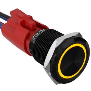 APIELE 10 Amp 19mm Latching Push Button Switch 12V SPST LED Waterproof Round Self-Locking 1NO (Black Aluminum, Yellow)